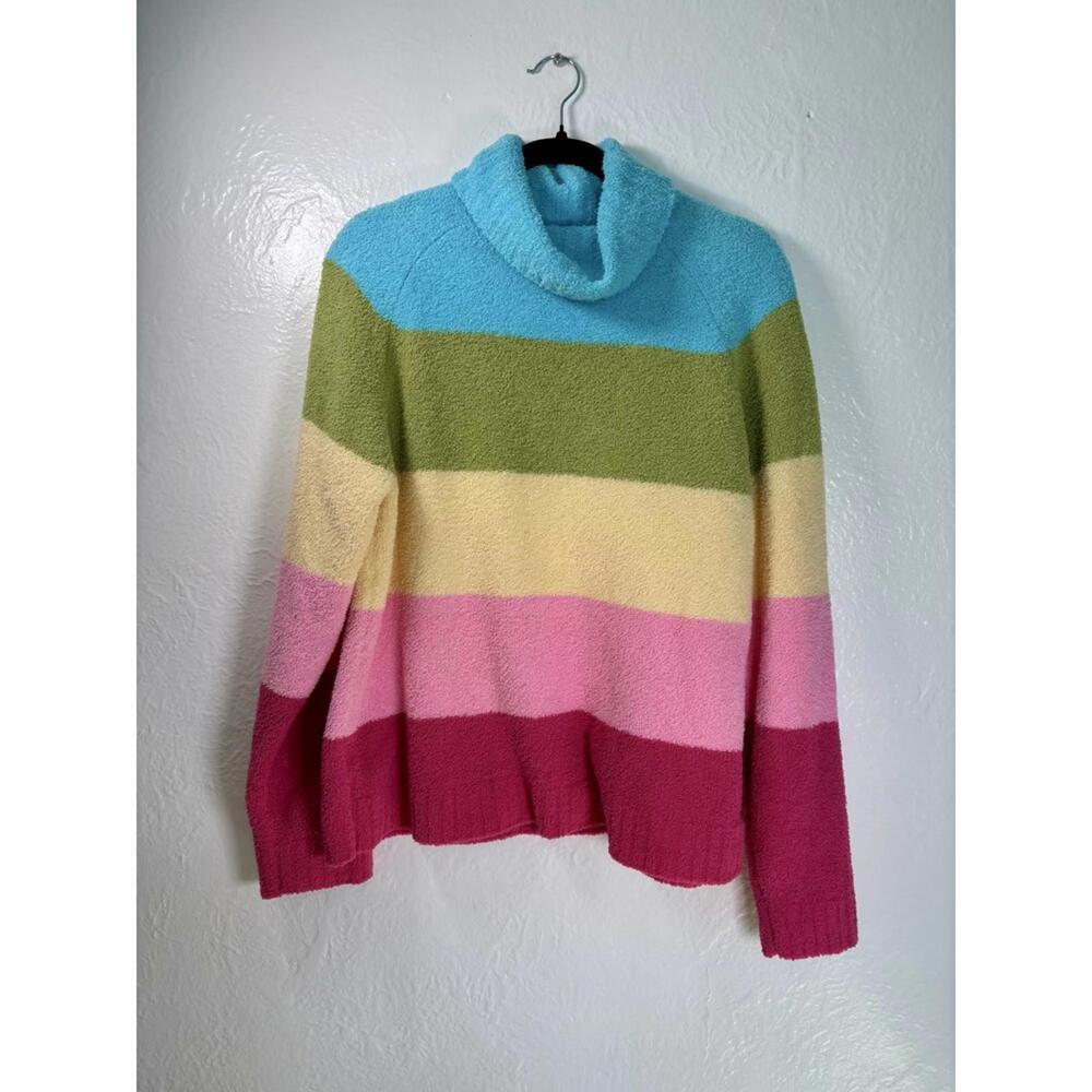 Carolyn Taylor Rainbow Stripe Sweater L Cozy Cabin Grandma Pride Colorful‎
